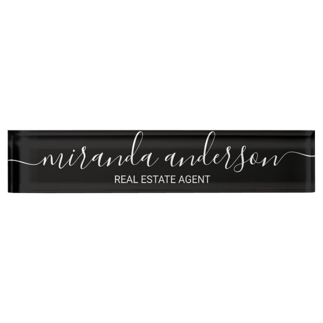 Professional Modern Script Black and White Nameplate (Front)