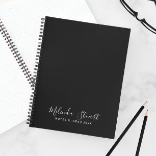 Professional Modern Script Black and White Notebook