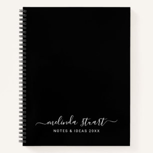 Professional Modern Script Black and White Notebook