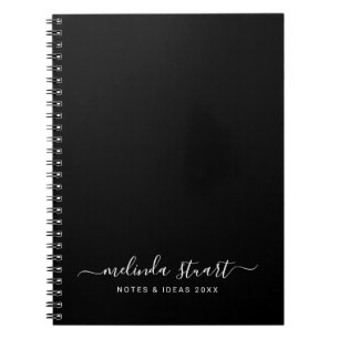Professional Modern Script Black and White Notebook