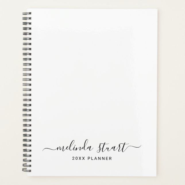 Professional Modern Script Black and White Planner (Front)