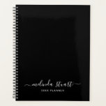 Professional Modern Script Black and White Planner<br><div class="desc">Professional Modern Planner featuring name in white modern script font style with custom text in white modern sans serif font style on black background.</div>