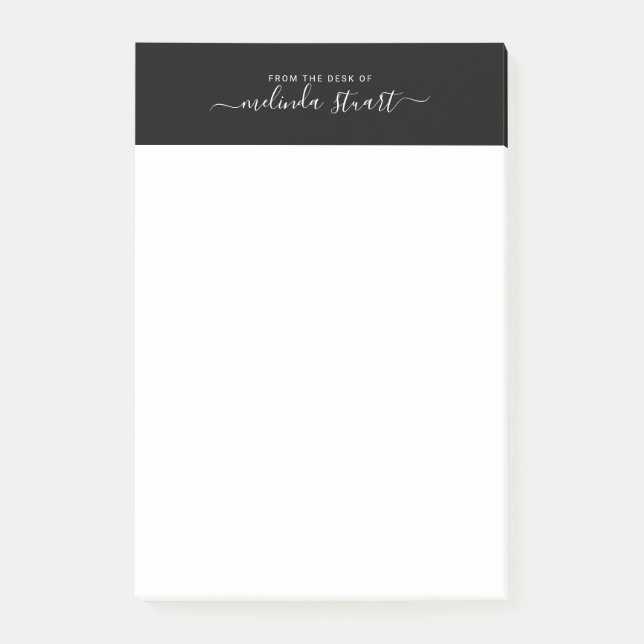 Professional Modern Script Black and White Post-it Notes (Front)