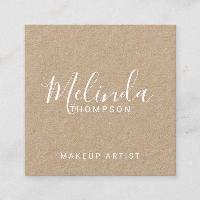 Professional Modern Script Kraft Paper Square Business Card (Front)