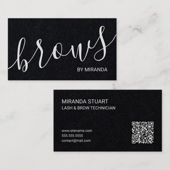 Professional Modern Script Lash & Brow Technician Business Card (Front/Back)