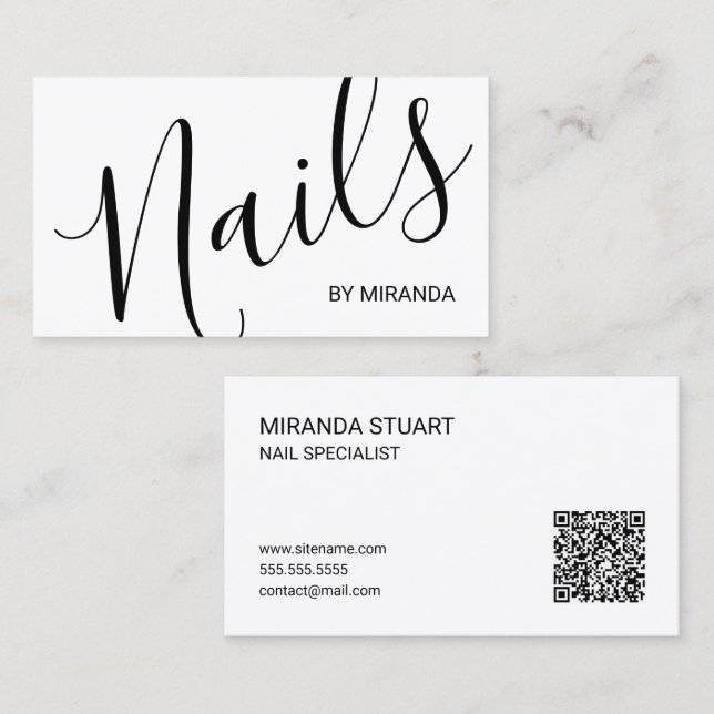 Professional Modern Script Nail Salon Business Card (Front/Back)