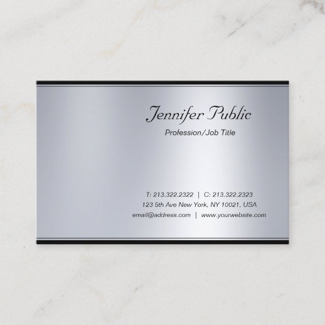 Professional Modern Script Silver Elegant Luxury Business Card (Front)