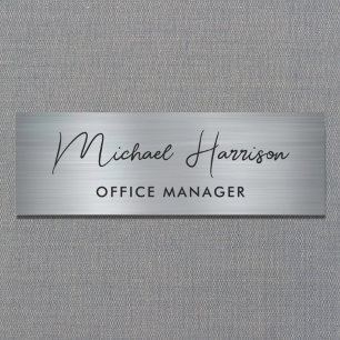 Professional Modern Script Silver Name Tag