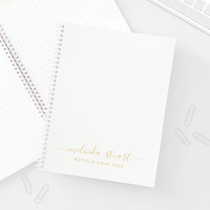 Professional Modern Script White and Gold Notebook