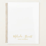 Professional Modern Script White and Gold Planner<br><div class="desc">Professional Modern Planner featuring name in gold modern script font style with custom text in gold modern sans serif font style on white background.
Please note: The foil details are simulated in the artwork. No actual foil will be used in the making of this product.</div>
