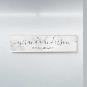 Professional Modern Script White Marble Door Sign