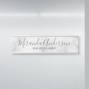 Professional Modern Script White Marble Door Sign