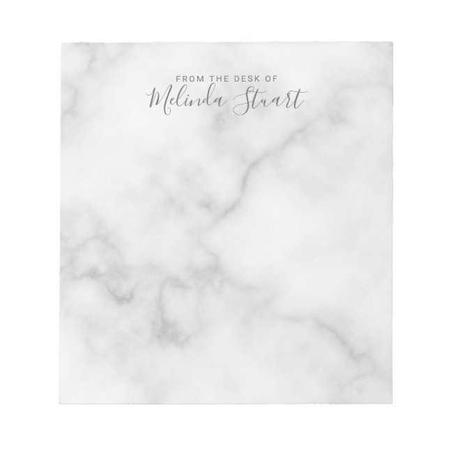 Professional Modern Script White Marble Notepad (Front)