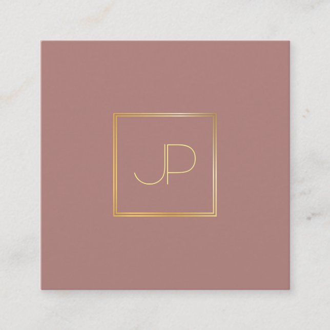 Professional Modern Silk Finish Gold Monogram Chic Square Business Card (Front)