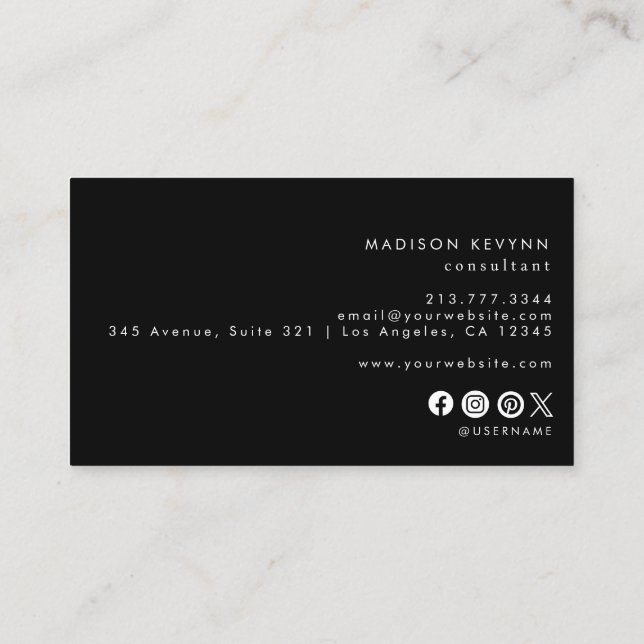 Professional Modern Simple Black Minimalist Busine Business Card (Back)
