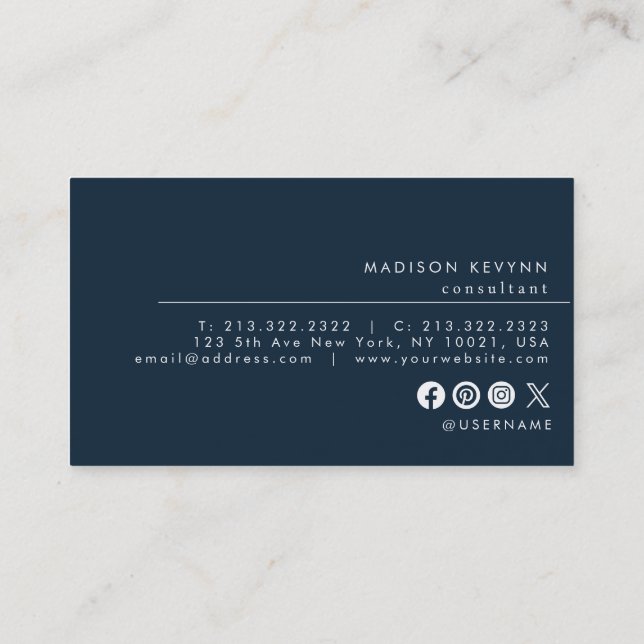 Professional Modern Simple Black Minimalist Business Card (Back)