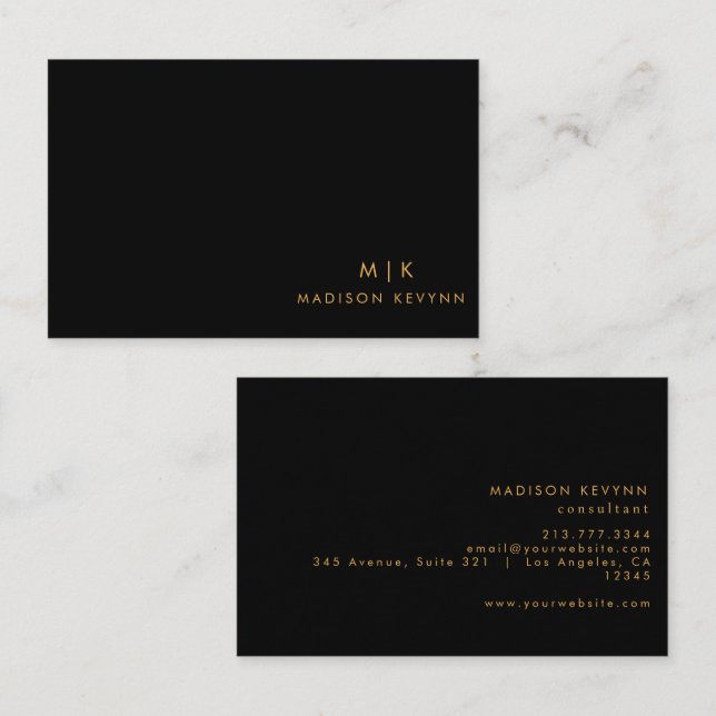 Professional Modern Simple Black Minimalist Business Card (Front/Back)