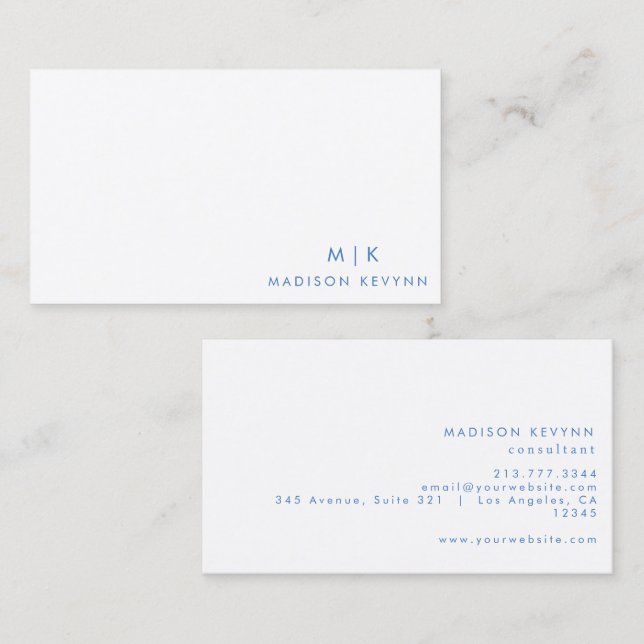 Professional Modern Simple Blue Minimalist Business Card (Front/Back)