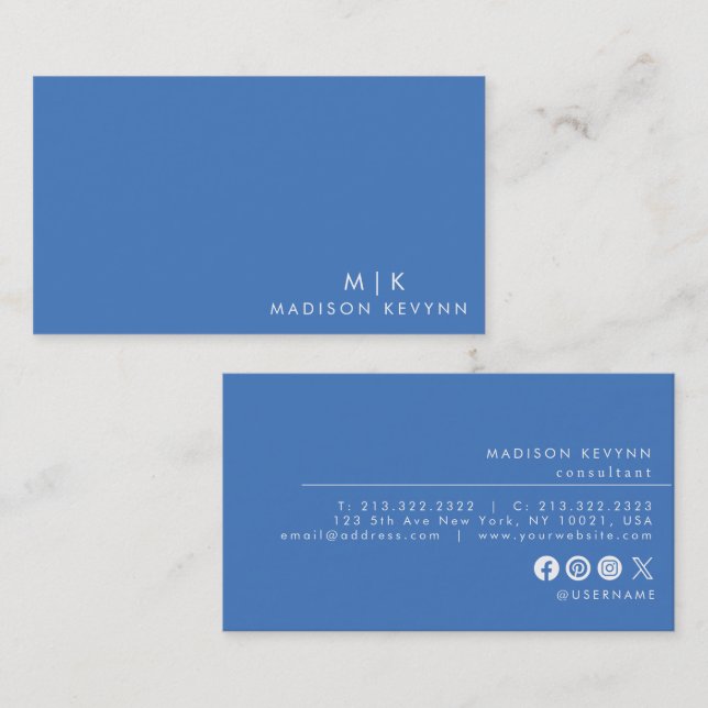 Professional Modern Simple Blue Minimalist Business Card (Front/Back)