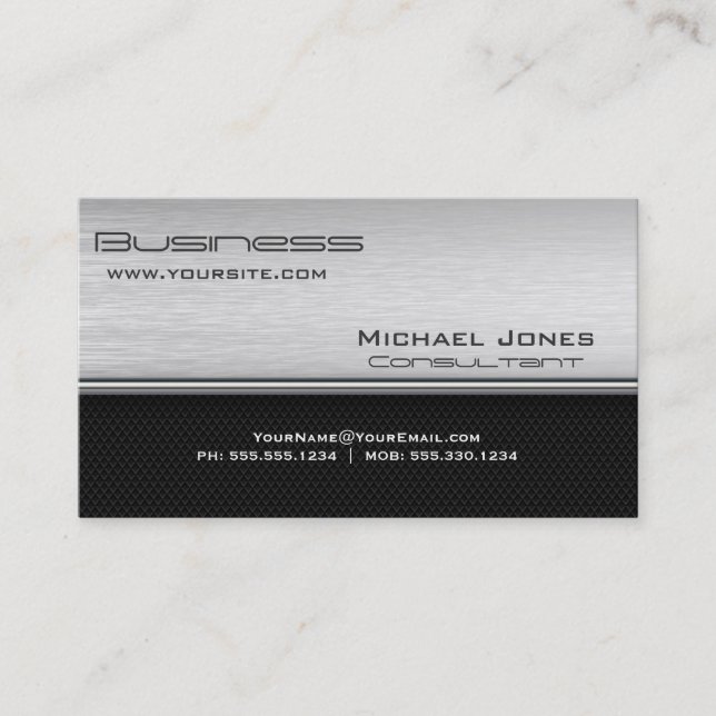 Professional Modern Simple Brushed Metal and Black Business Card (Front)