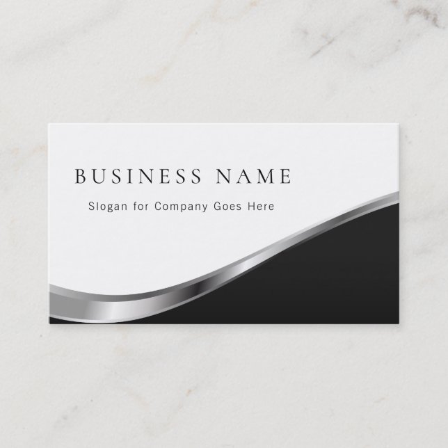 Professional Modern Simple Clean  Black and Silver Business Card (Front)