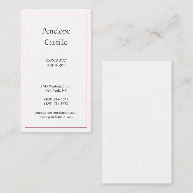 Professional Modern Simple Minimalist Red White Business Card (Front/Back)