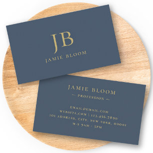 Professional Modern Simple Monogram Navy Blue Gold Business Card