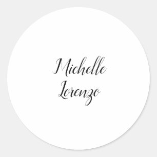 Professional Modern Simple Plain Black & White Classic Round Sticker