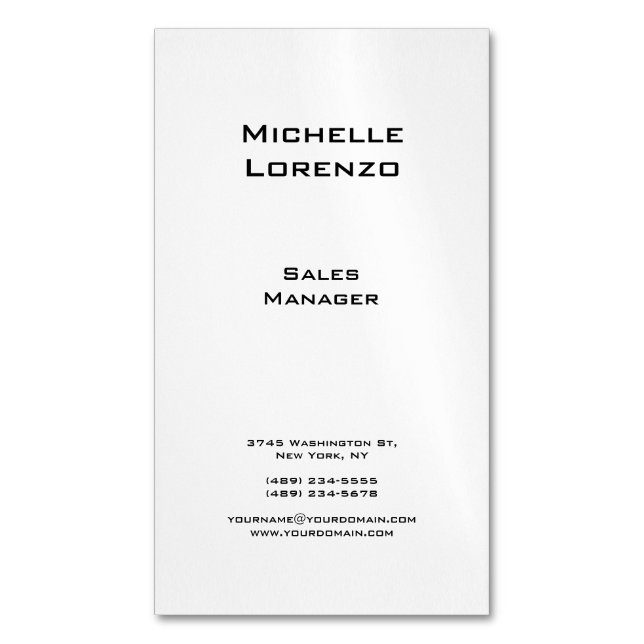 Professional Modern Simple Plain Black & White Magnetic Business Card (Front Vertical)