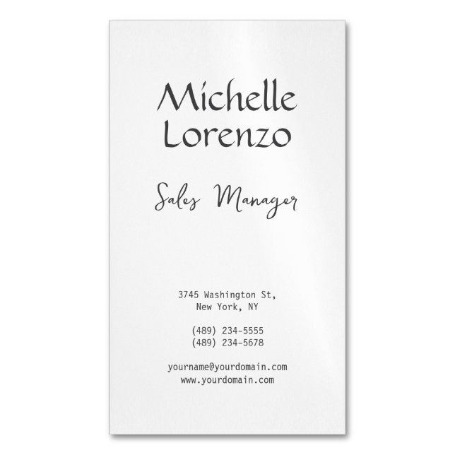 Professional Modern Simple Plain Black & White Magnetic Business Card (Front Vertical)