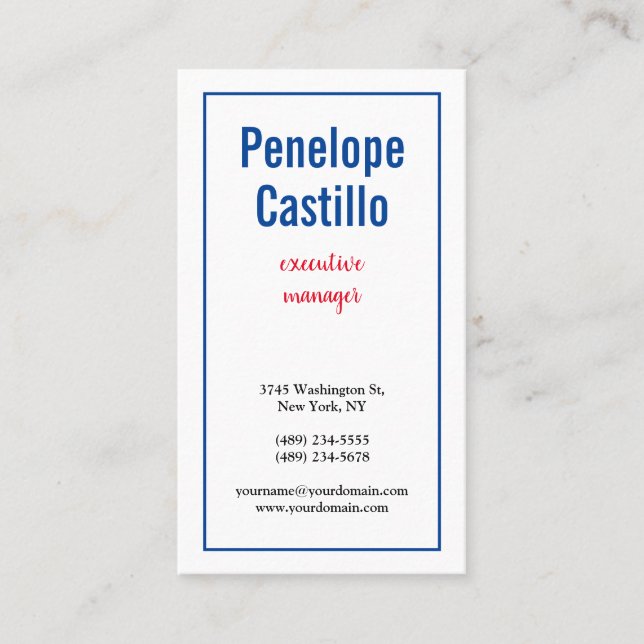 Professional Modern Simple Plain Blue Red White Business Card (Front)