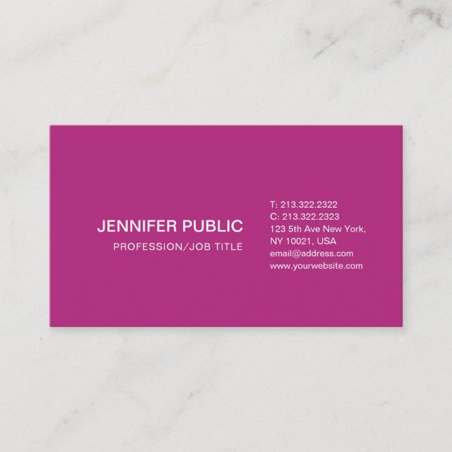 Professional Modern Simple Plain Elegant Pink Business Card (Front)