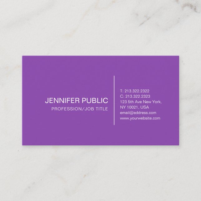 Professional Modern Simple Plain Elegant Violet Business Card (Front)