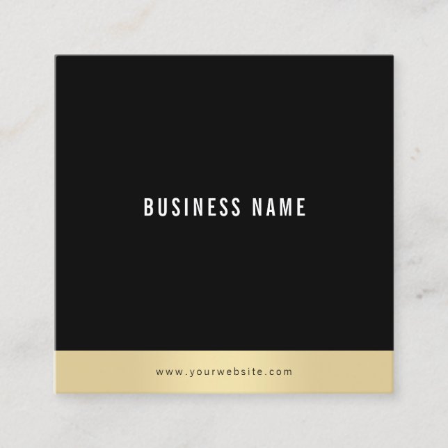 Professional Modern Simple Plain Gold Black White Square Business Card (Front)