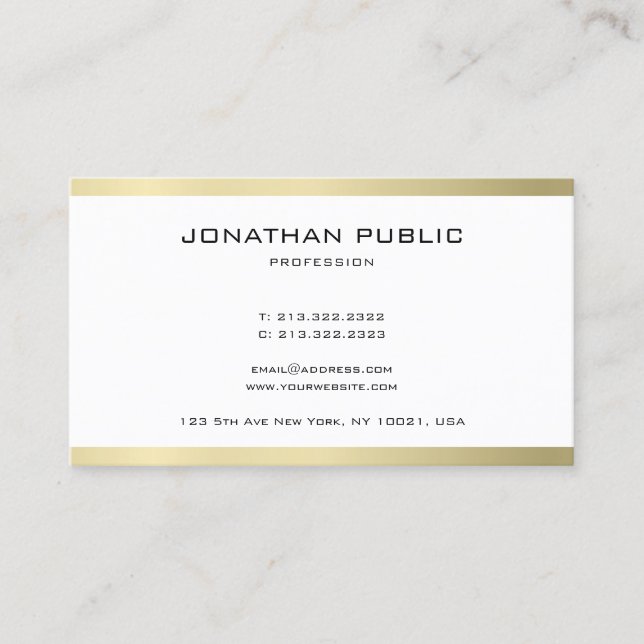 Professional Modern Simple Plain Gold Look Trendy Business Card (Front)