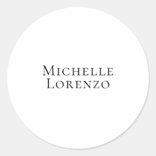 Professional Modern Simple Plain Name Black White Classic Round Sticker
