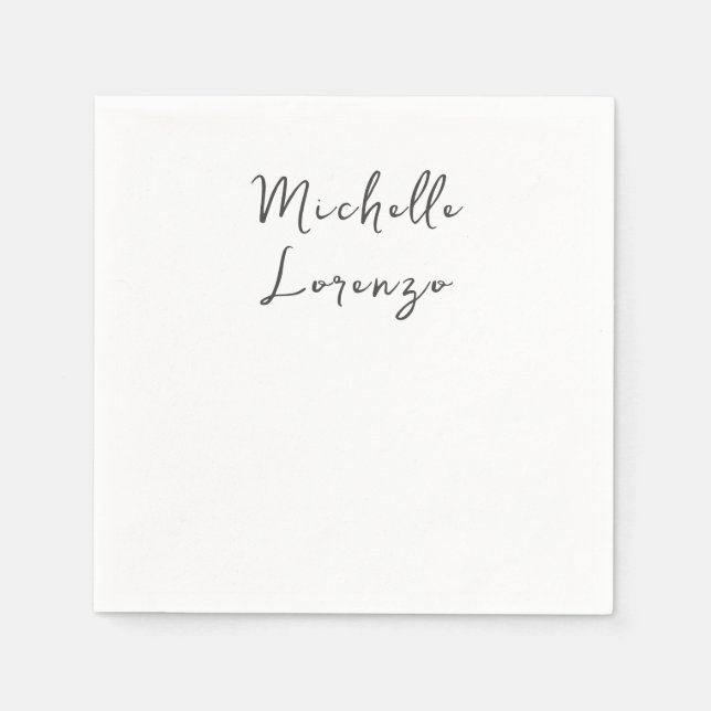 Professional Modern Simple Plain Name Black White Napkin (Front)
