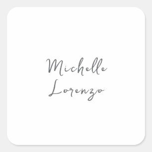 Professional Modern Simple Plain Name Black White Square Sticker