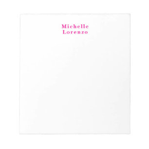 Professional Modern Simple Plain Name Pink & White Notepad