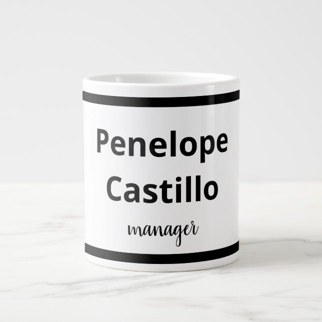 Professional Modern Simple Stylish Black & White Large Coffee Mug (Front)