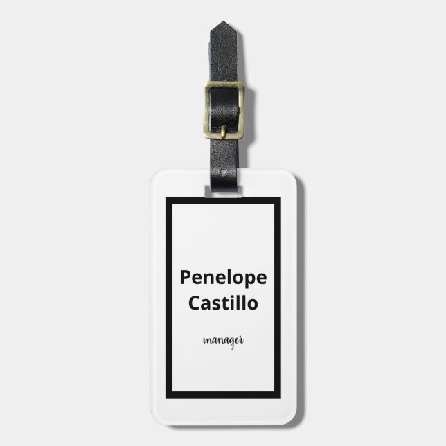 Professional Modern Simple Stylish Black & White Luggage Tag (Front Vertical)