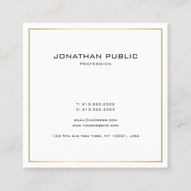 Professional Modern Sleek Plain Gold Look Trendy Square Business Card (Front)