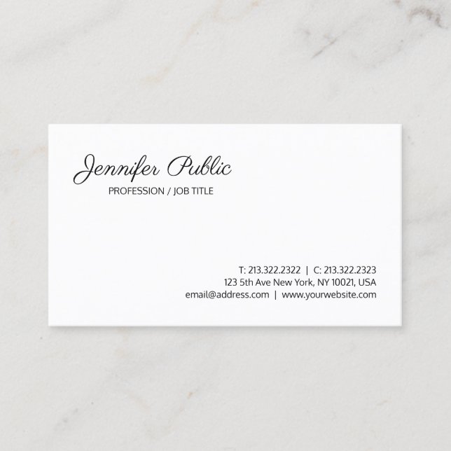Professional Modern Stylish Clean Chic White Plain Business Card (Front)