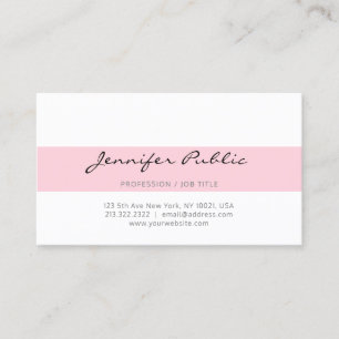 Professional Modern Stylish Pink White Clean Plain Business Card
