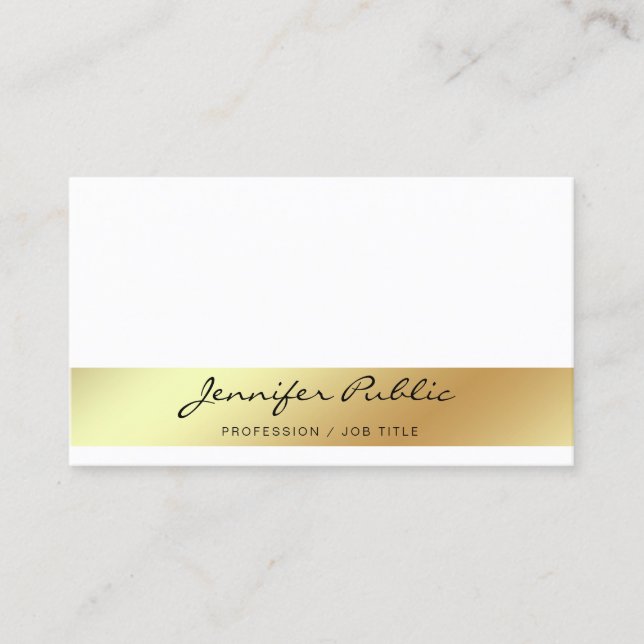Professional Modern Stylish White Gold Chic Simple Business Card (Front)