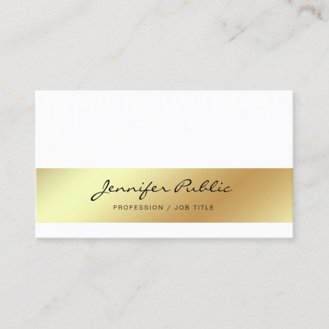Professional Modern Stylish White Gold Chic Simple Business Card (Front)