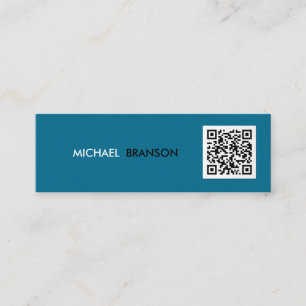 Professional Modern TEAL Black Minimalist QR CODE  Mini Business Card