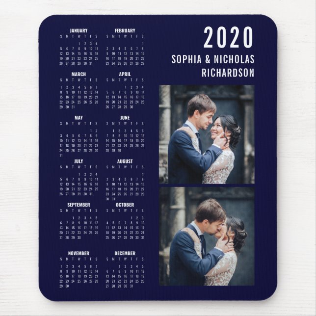 Professional Modern | Two Photo 2020 Navy Calendar Mouse Mat (Front)