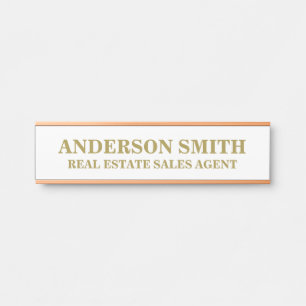 Professional Modern white Gold Office Name Title  Door Sign