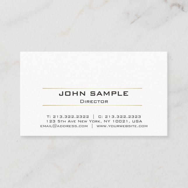 Professional Modern White Gold Simple Design Business Card (Front)